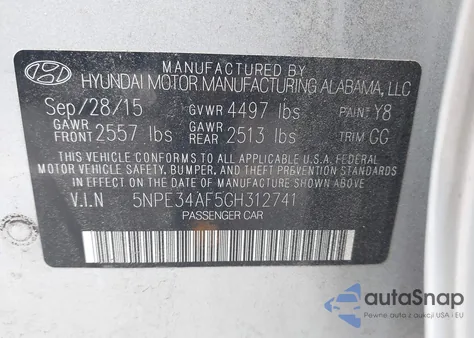 2016 Hyundai Sonata Sport/Limited из США, поврежденный, VIN 5NPE34AF5GH312741